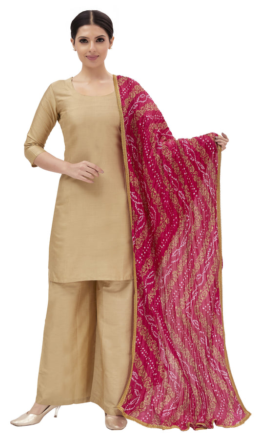 Women's Pink Vegan Silk Dupatta (Design 2682)