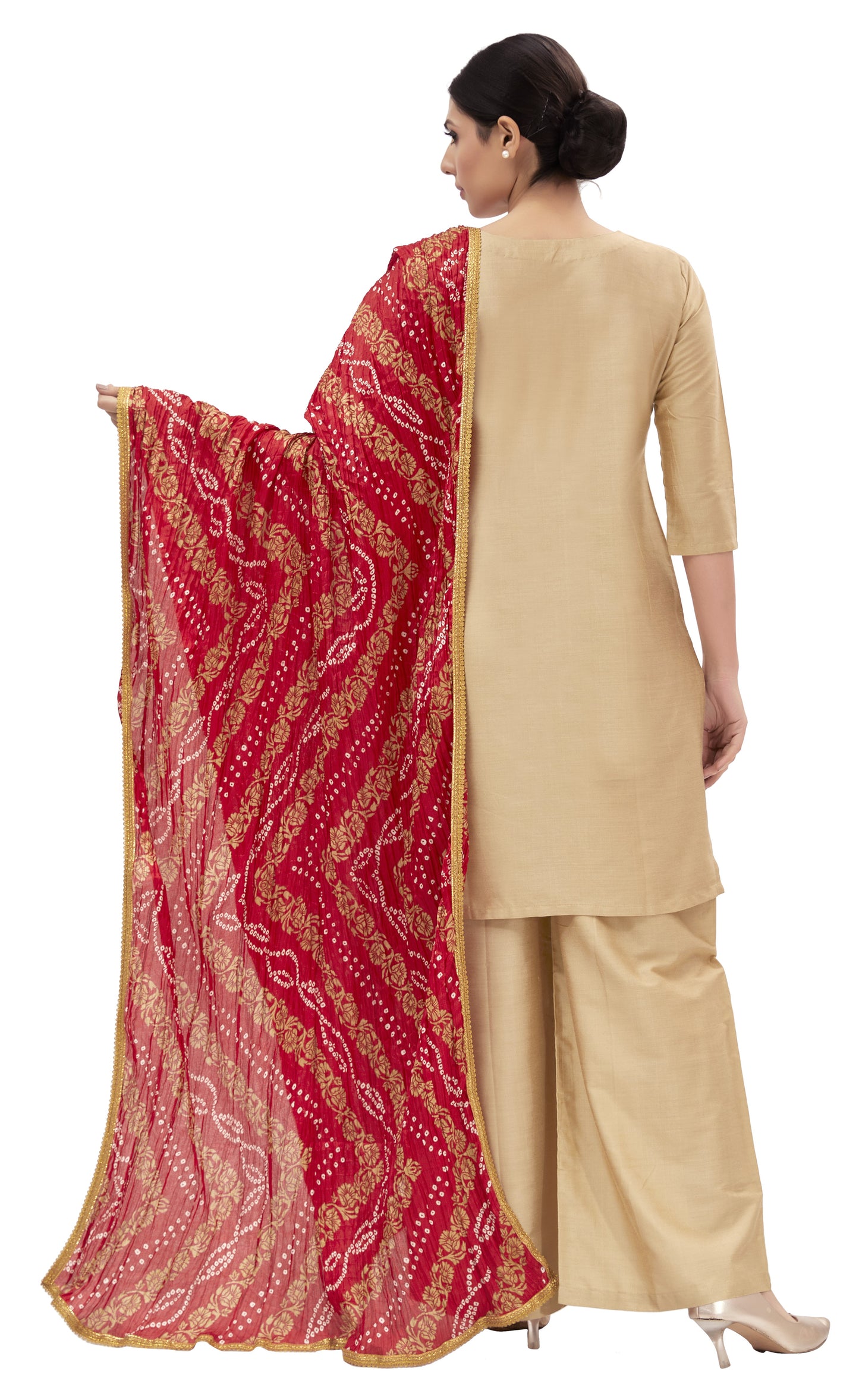 Women's Red Vegan Silk Dupatta (Design 2682)
