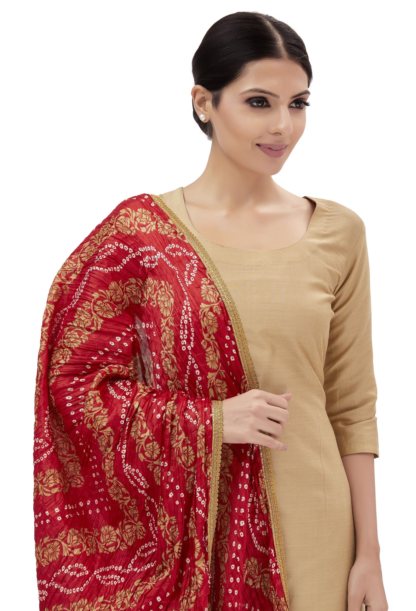Women's Red Vegan Silk Dupatta (Design 2682)