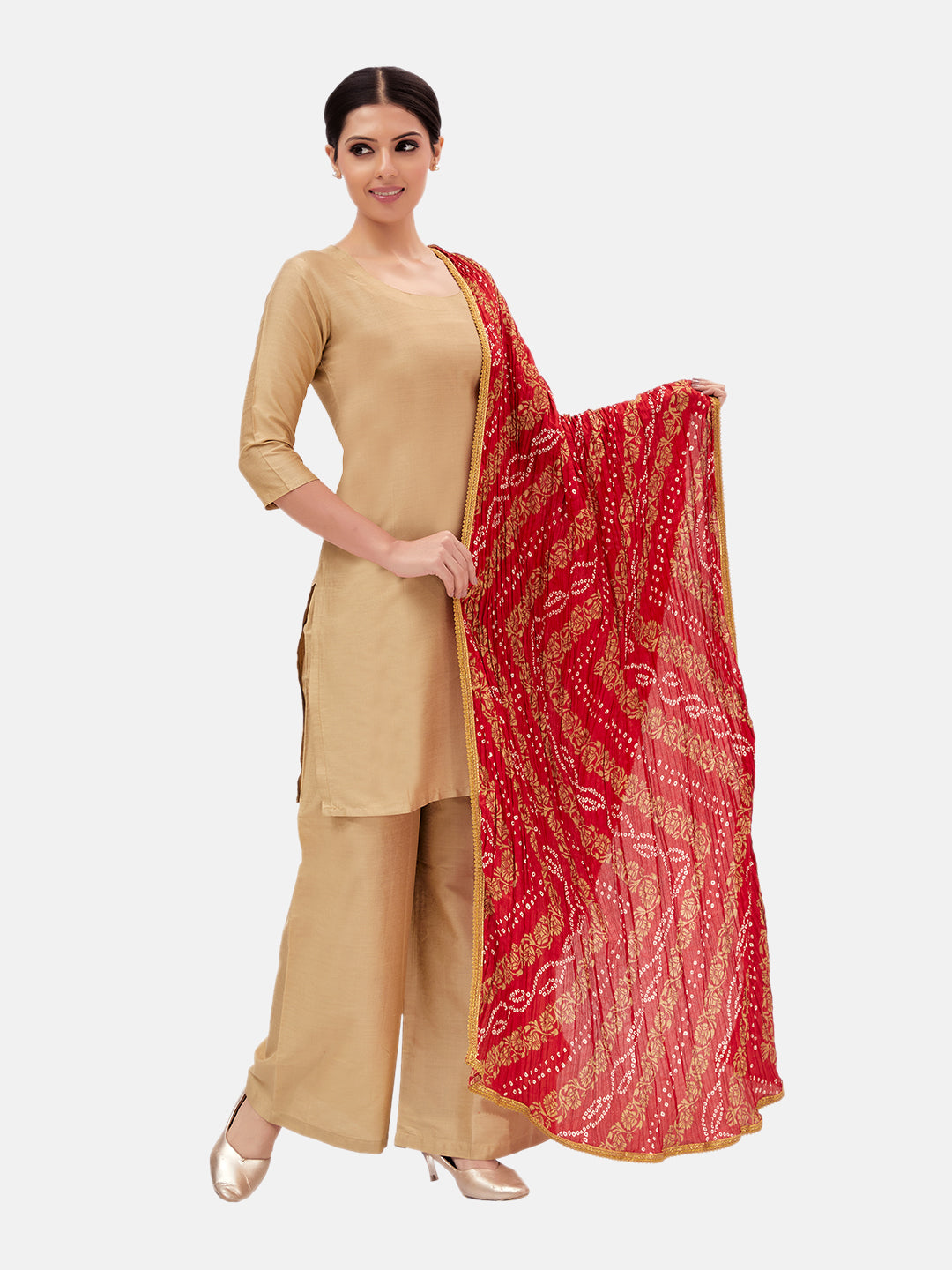 Women's Red Vegan Silk Dupatta (Design 2682)