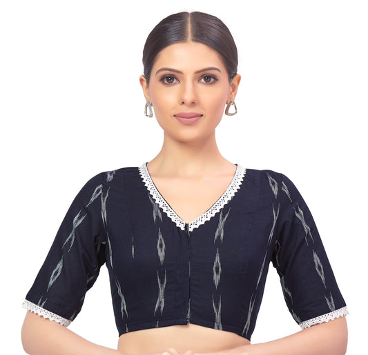 Women's Navy Blue Cotton Blouse (Design 2690)