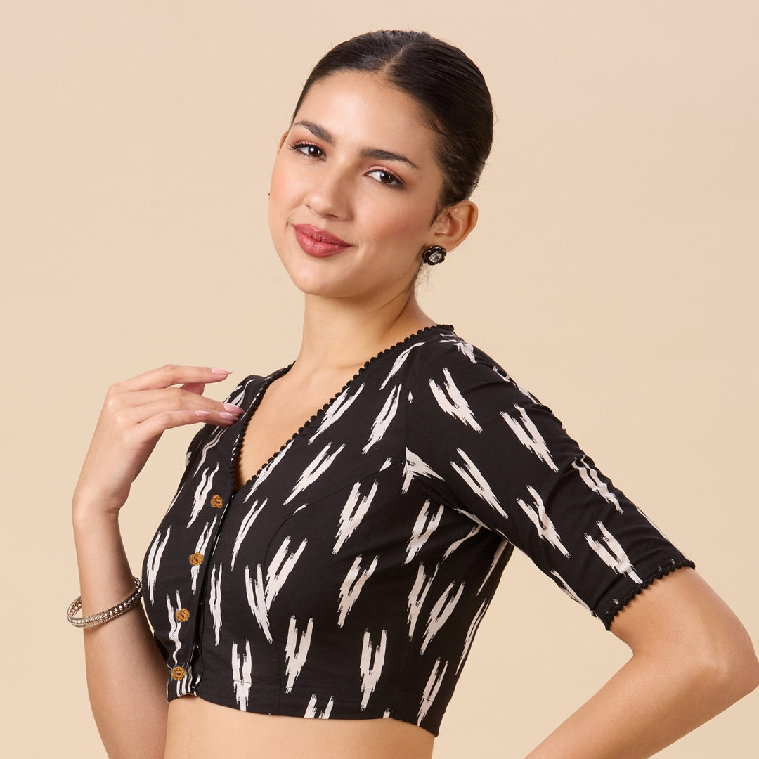 Women's Black Faux silk Blouse (Design 2694)