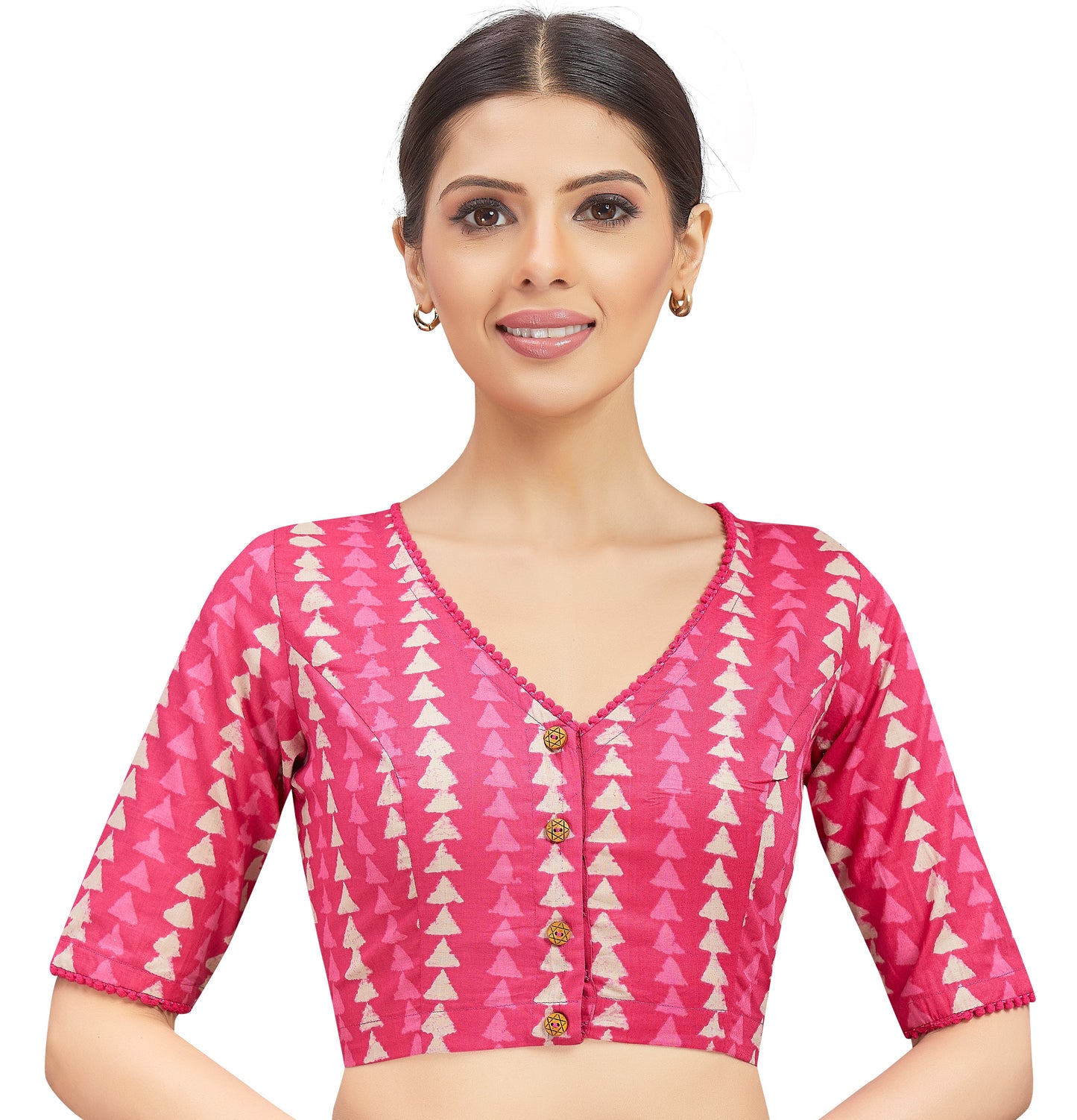 Studio Shringaar Women's Cotton Block Printed Elbow Length Sleeves Saree Blouse