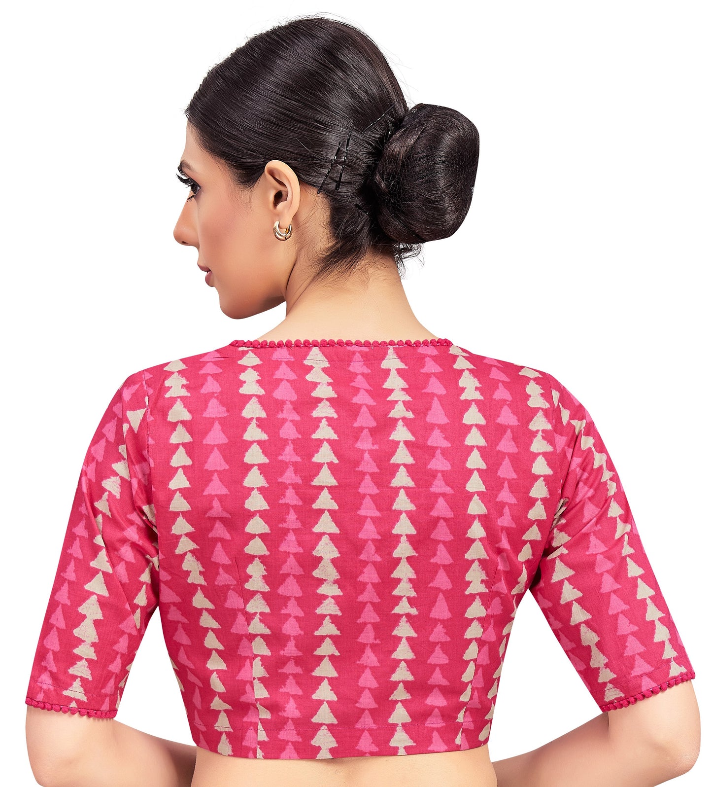 Studio Shringaar Women's Cotton Block Printed Elbow Length Sleeves Saree Blouse