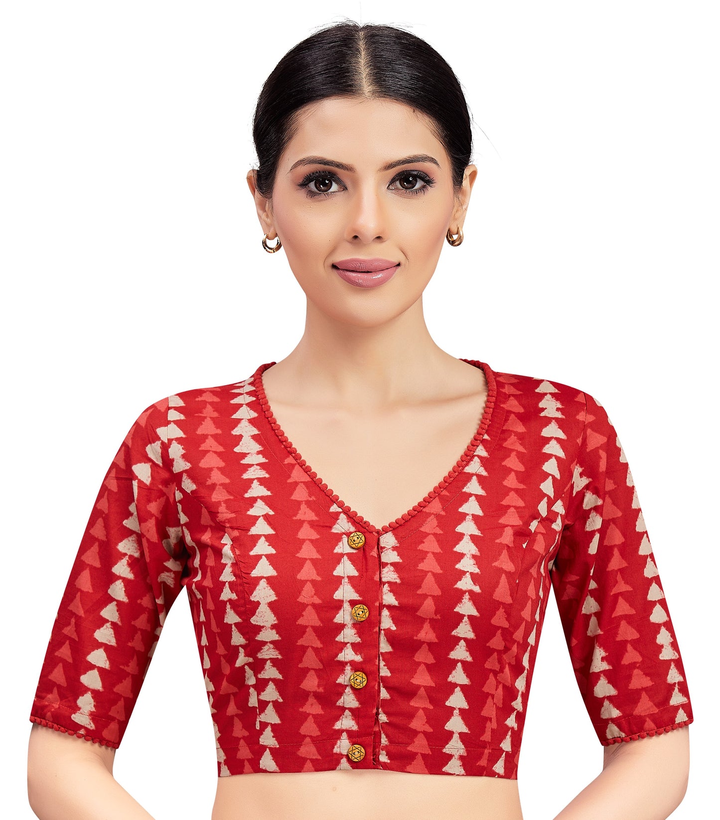 Studio Shringaar Women's Cotton Block Printed Elbow Length Sleeves Saree Blouse