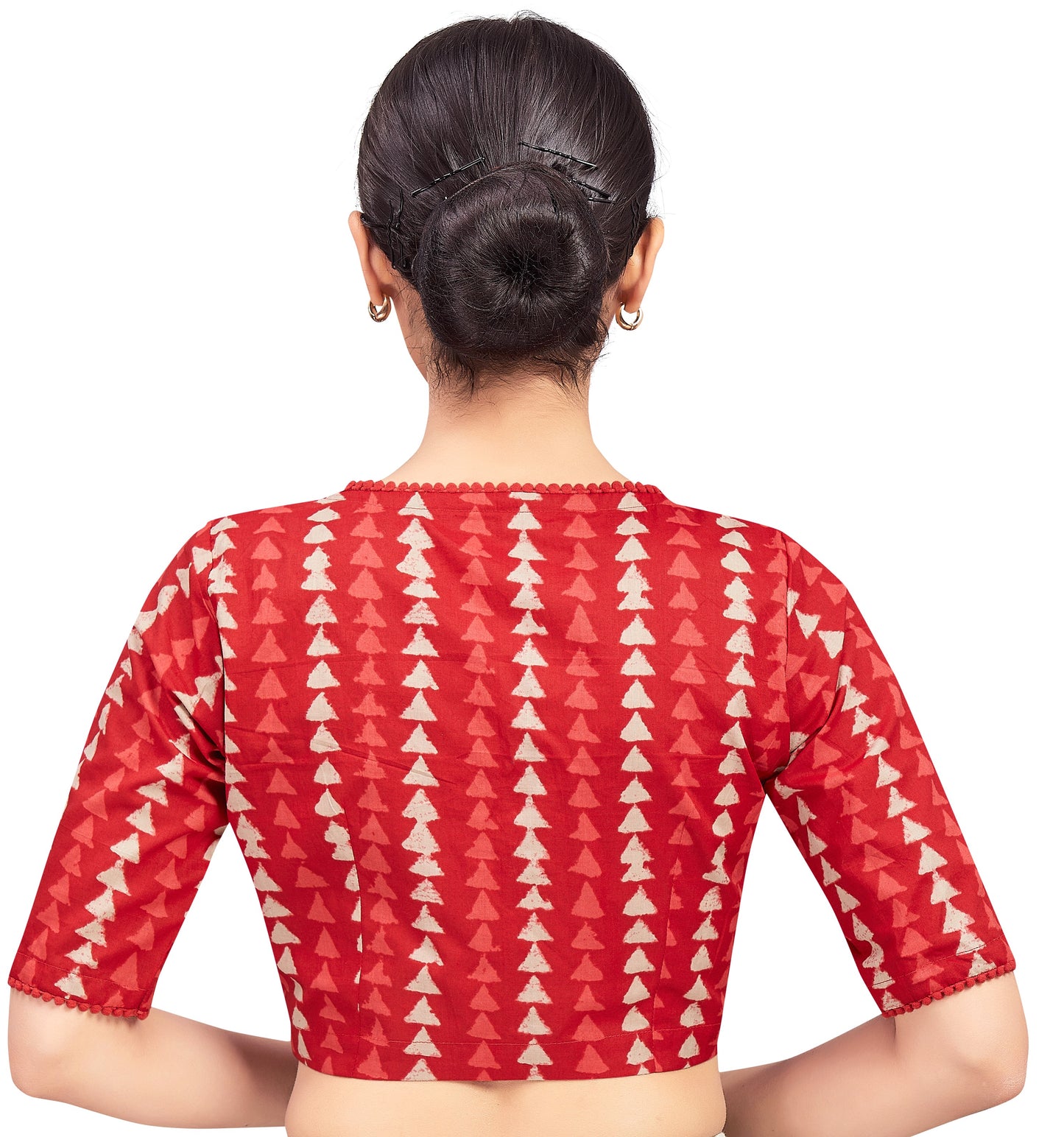 Studio Shringaar Women's Cotton Block Printed Elbow Length Sleeves Saree Blouse