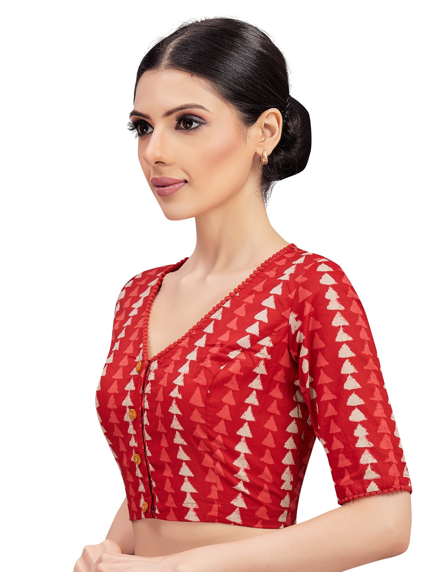 Studio Shringaar Women's Cotton Block Printed Elbow Length Sleeves Saree Blouse