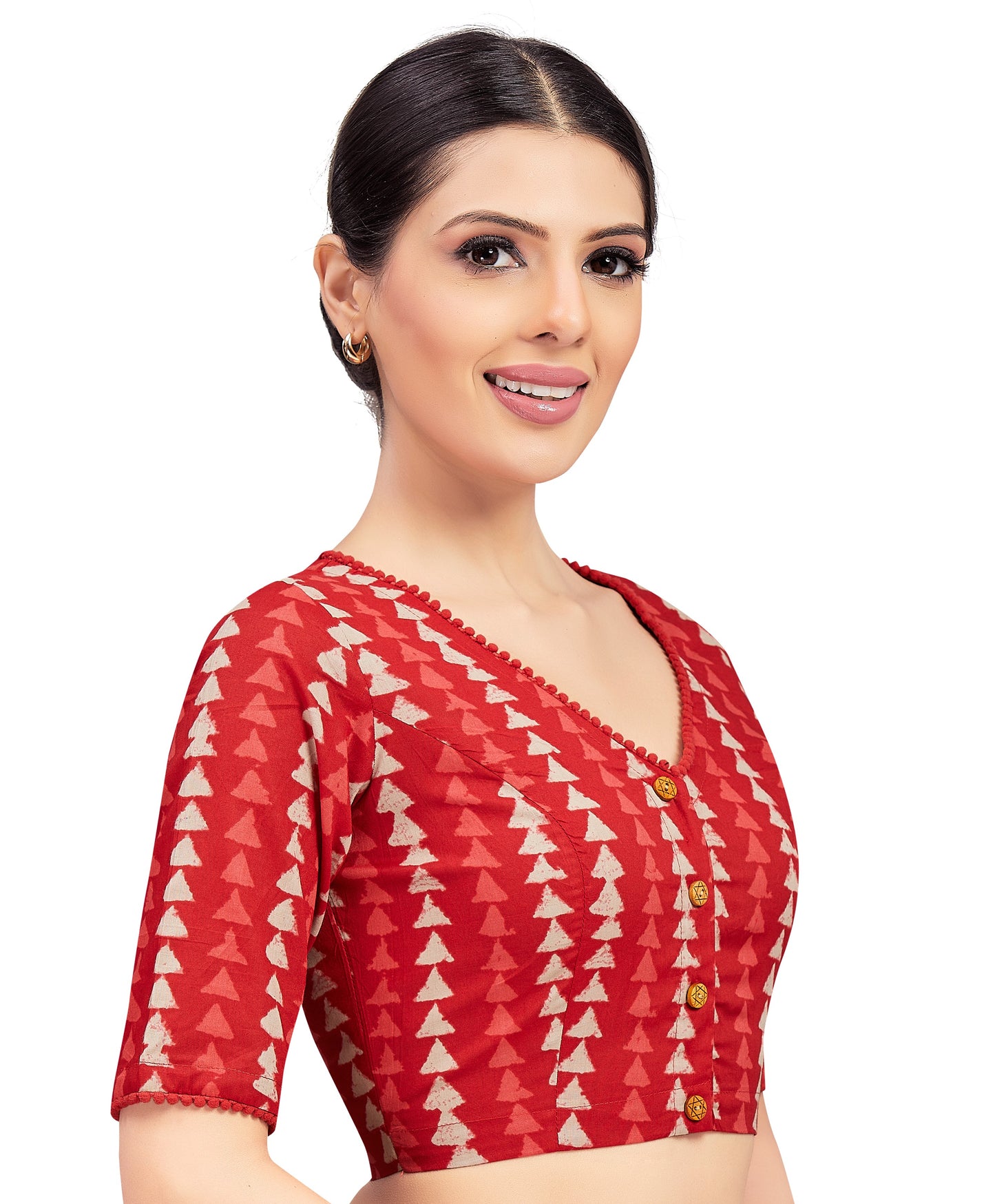 Studio Shringaar Women's Cotton Block Printed Elbow Length Sleeves Saree Blouse