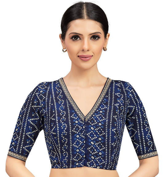 Women's Navy Blue Polyster Crepe Blouse (Design 2703)