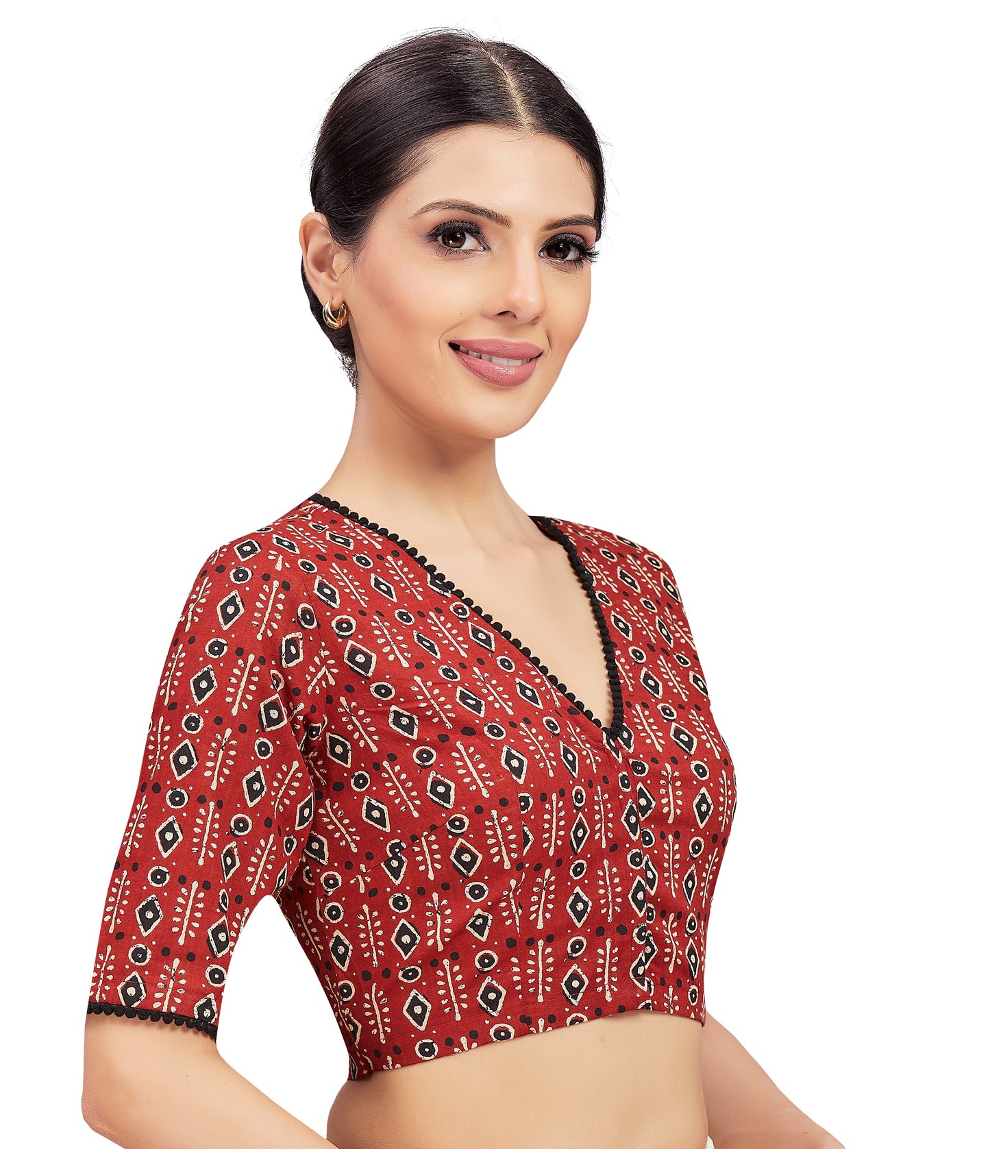 Women's Maroon Cotton Silk Blouse (Design 2711)