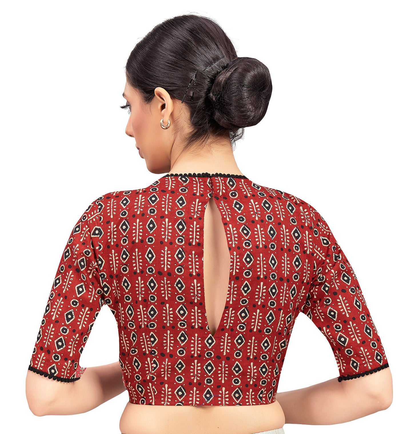 Women's Maroon Cotton Silk Blouse (Design 2711)