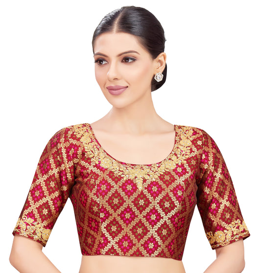 Studio Shringaar Women's Maroon Blouse (Design 2729)