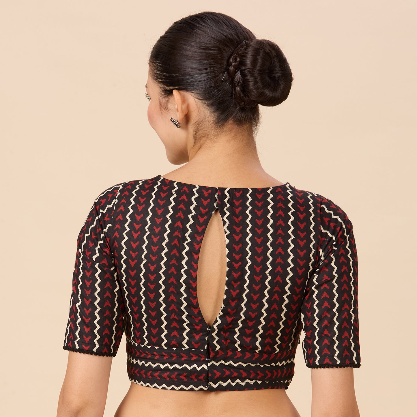 Women's Readymsde Black & Marron Printed Cotton Saree Blouse (Design 2731)