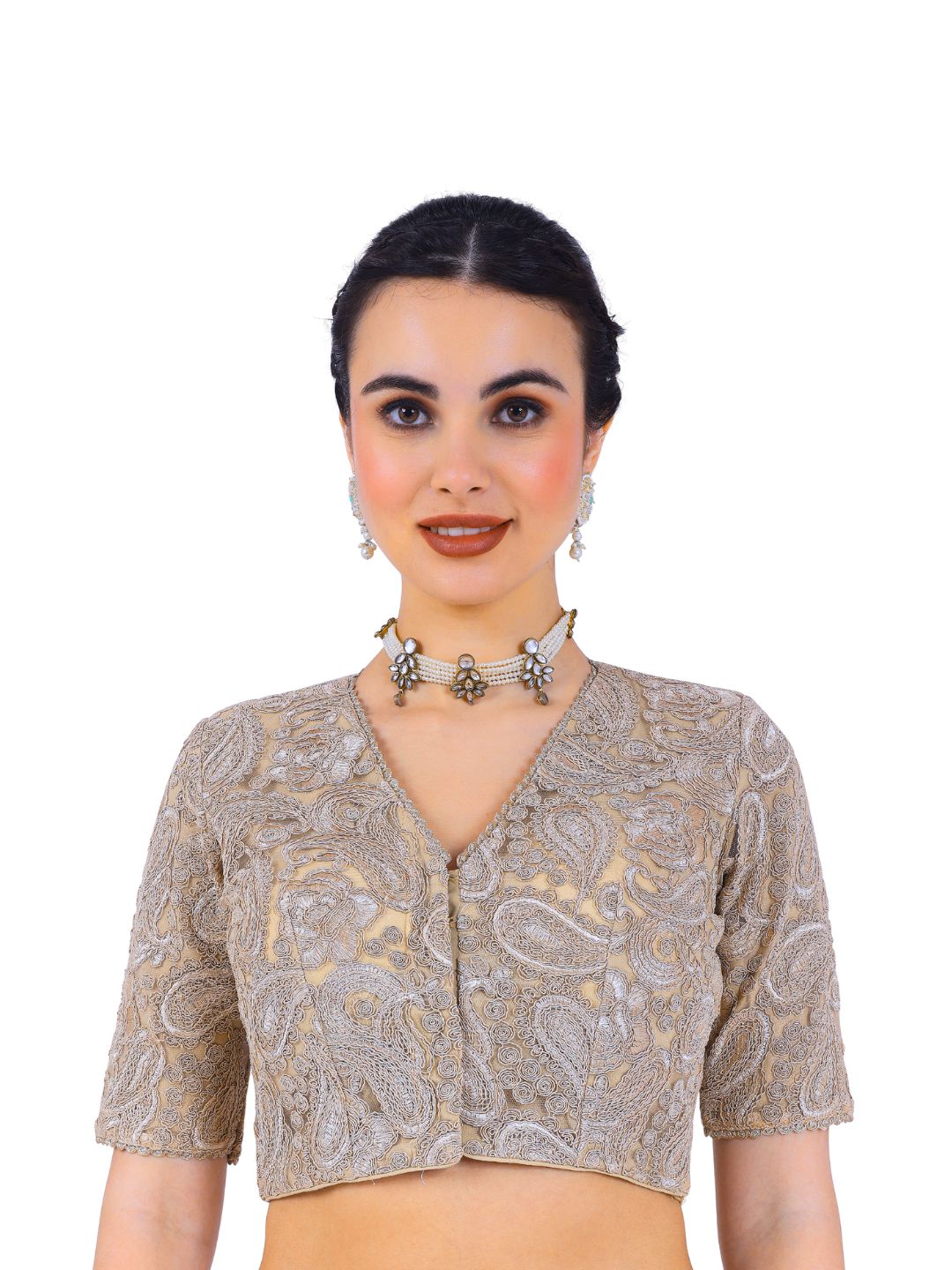 Gul Chandni - Women's Gold Embroidered Viscose Blouse (Design 2742)