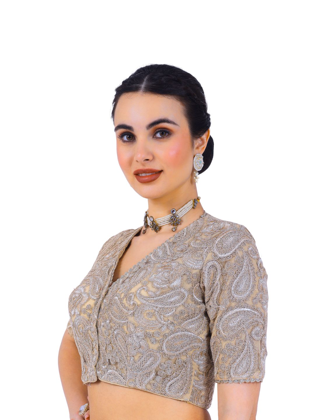 Gul Chandni - Women's Gold Embroidered Viscose Blouse (Design 2742)