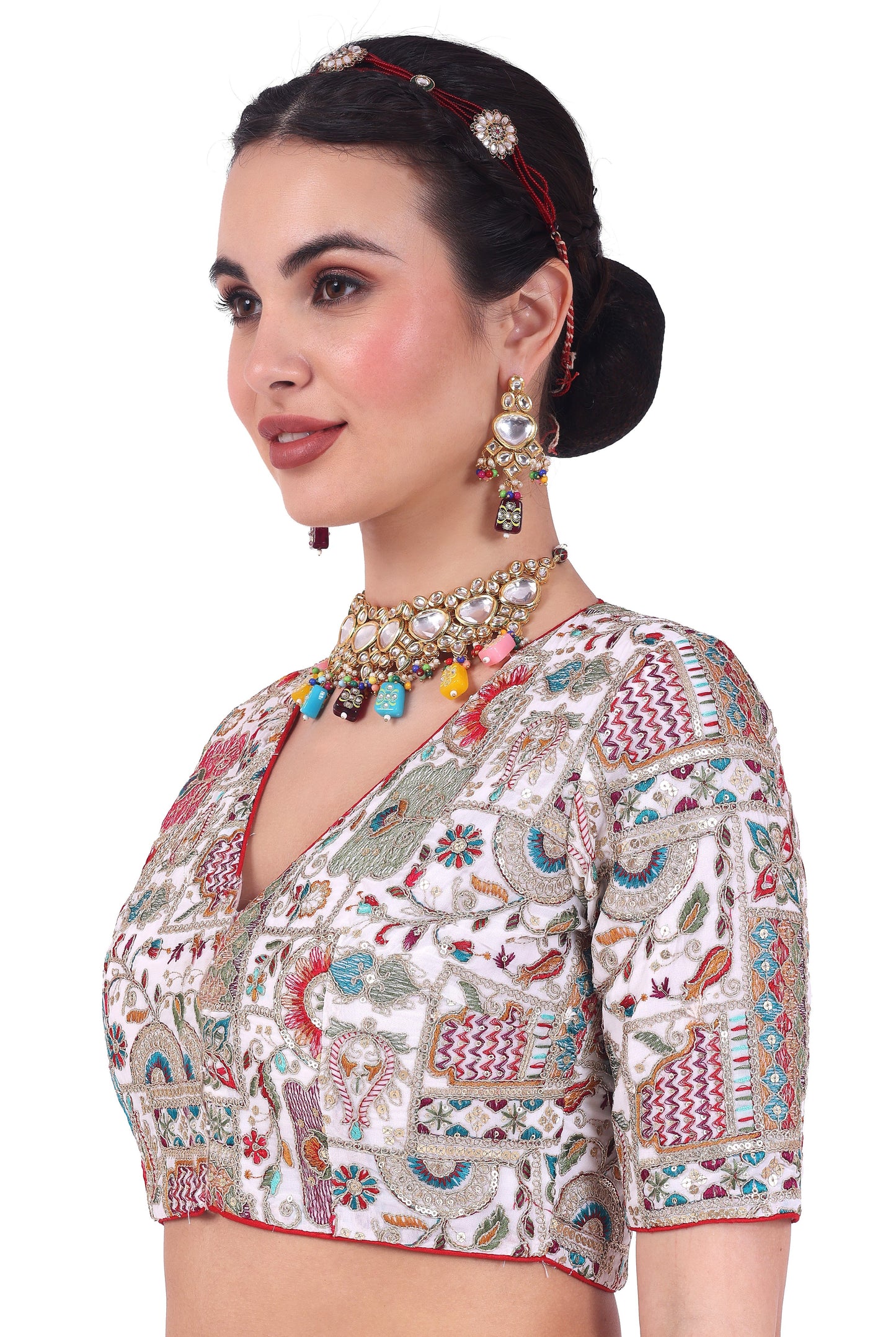 Women's Multicolor Embroidered Wedding Padded Saree Blouse (Design 2748)