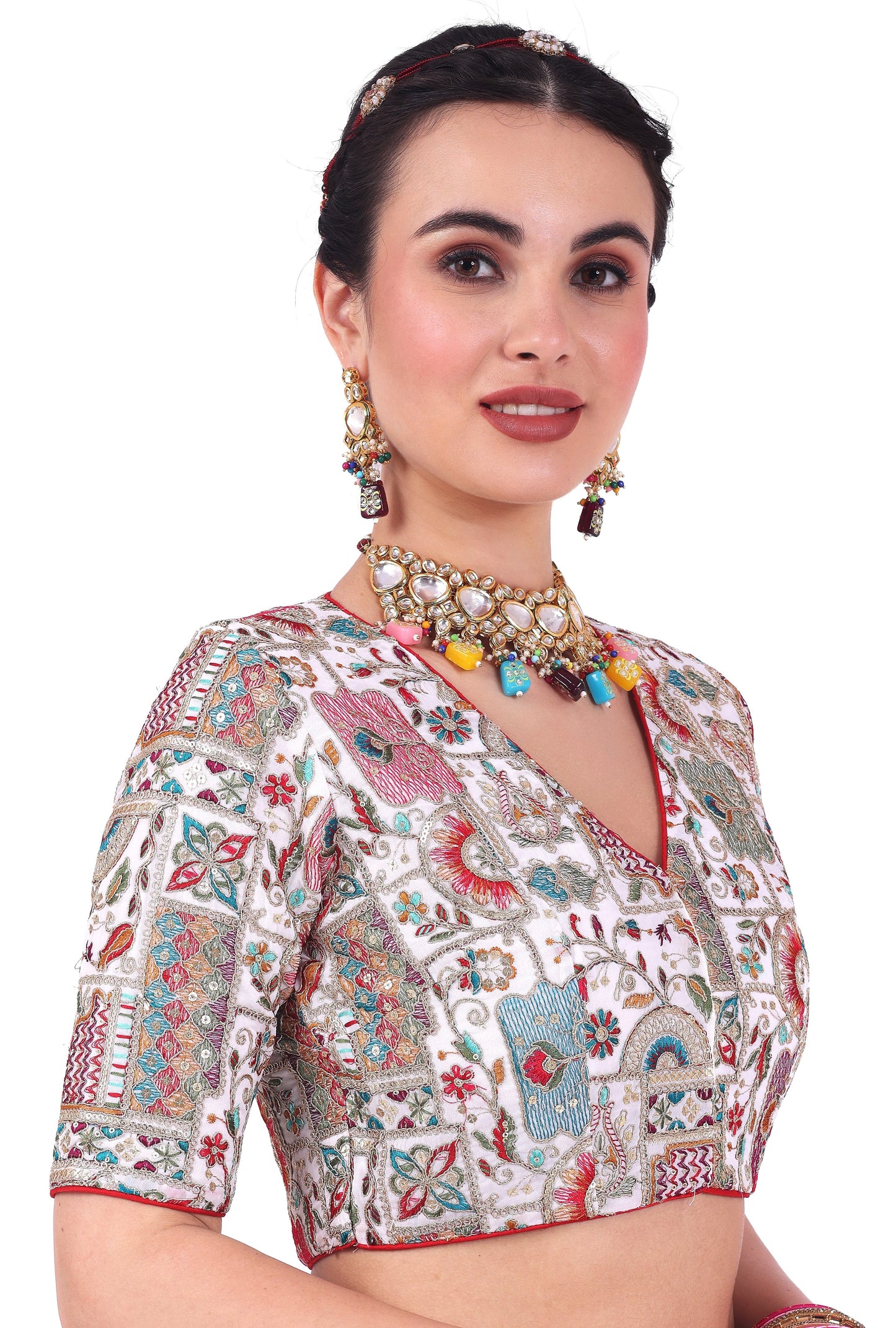 Women's Multicolor Embroidered Wedding Padded Saree Blouse (Design 2748)