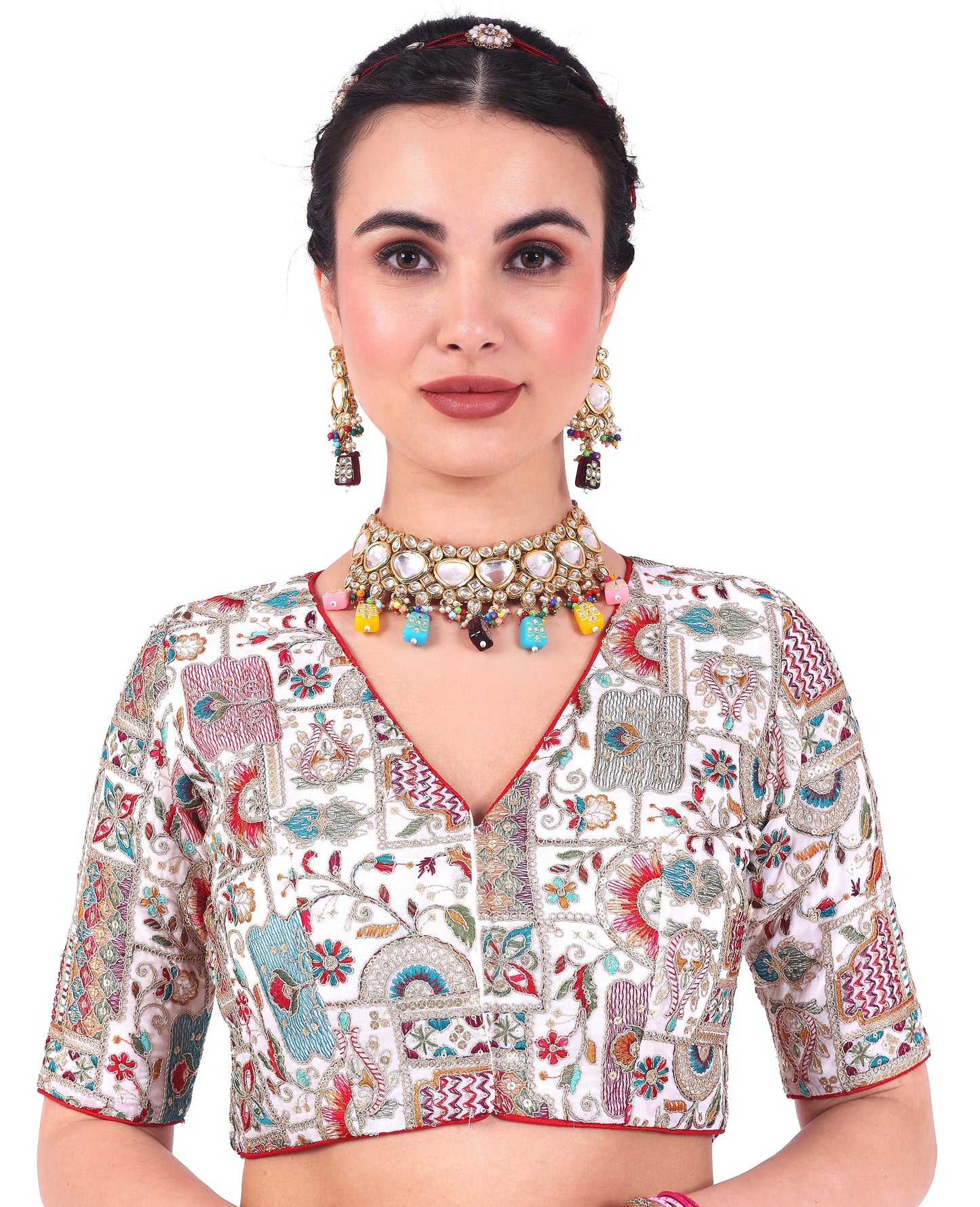 Women's Multicolor Embroidered Wedding Padded Saree Blouse (Design 2748)