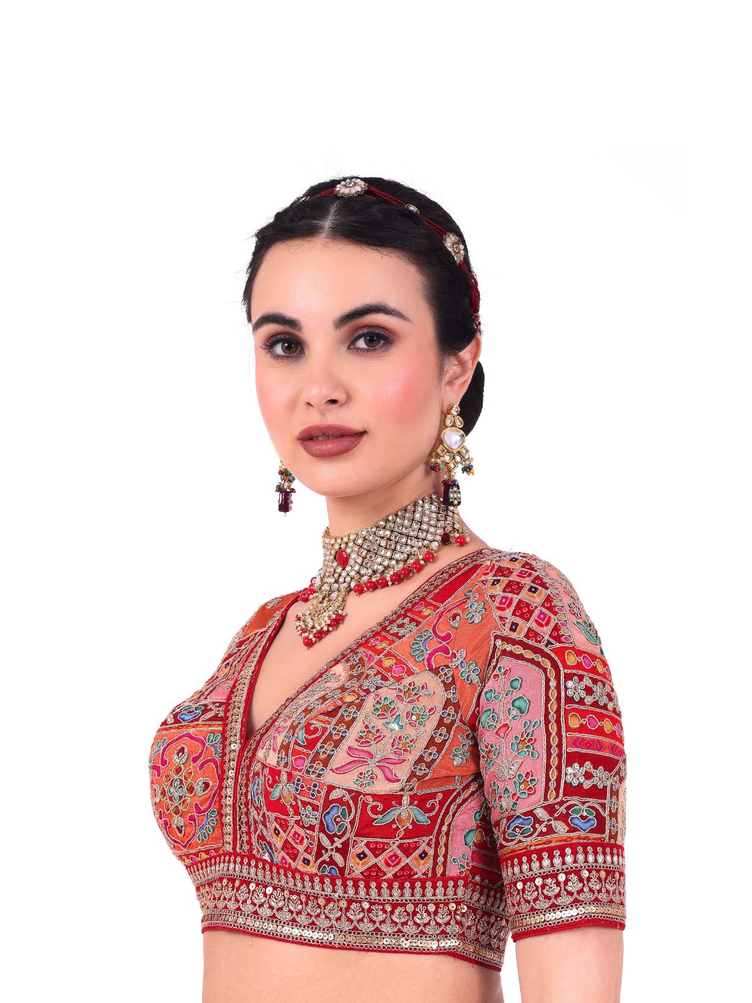 Gulabo - Women's Red Embroidered Viscose Blouse (Design 2750)