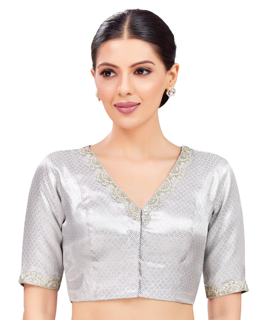 Studio Shringaar Women's Silver Blouse (Design 2754)