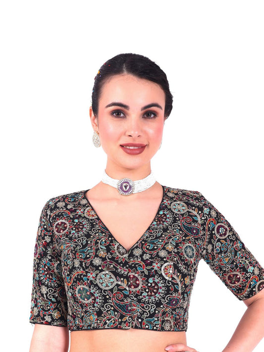 Raat Ki Rani - Women's Black Embroidered Viscose Blouse (Design 2756)