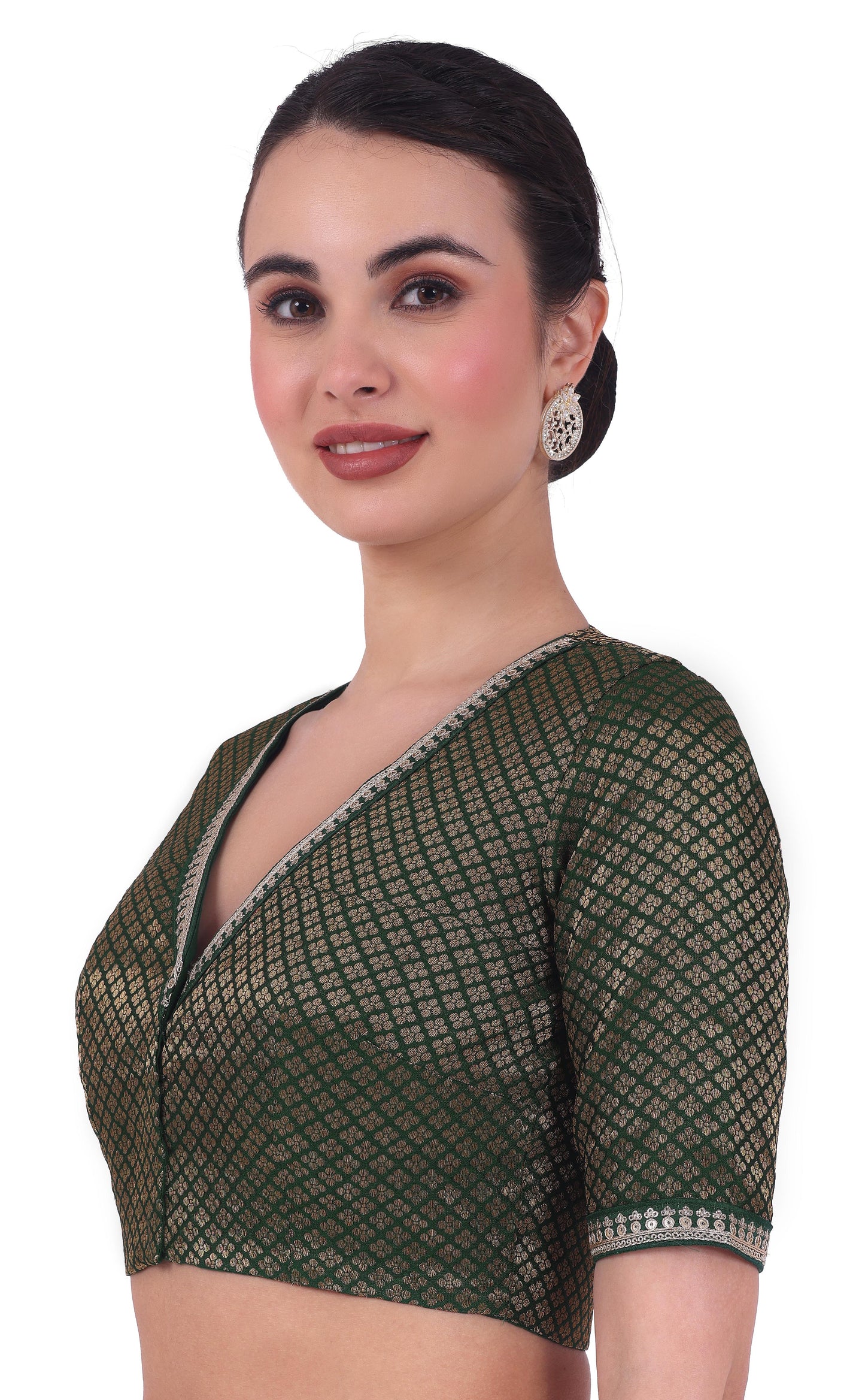 Women's Green Brocade Readymade Embroidered Saree Blouse (Design 2761)