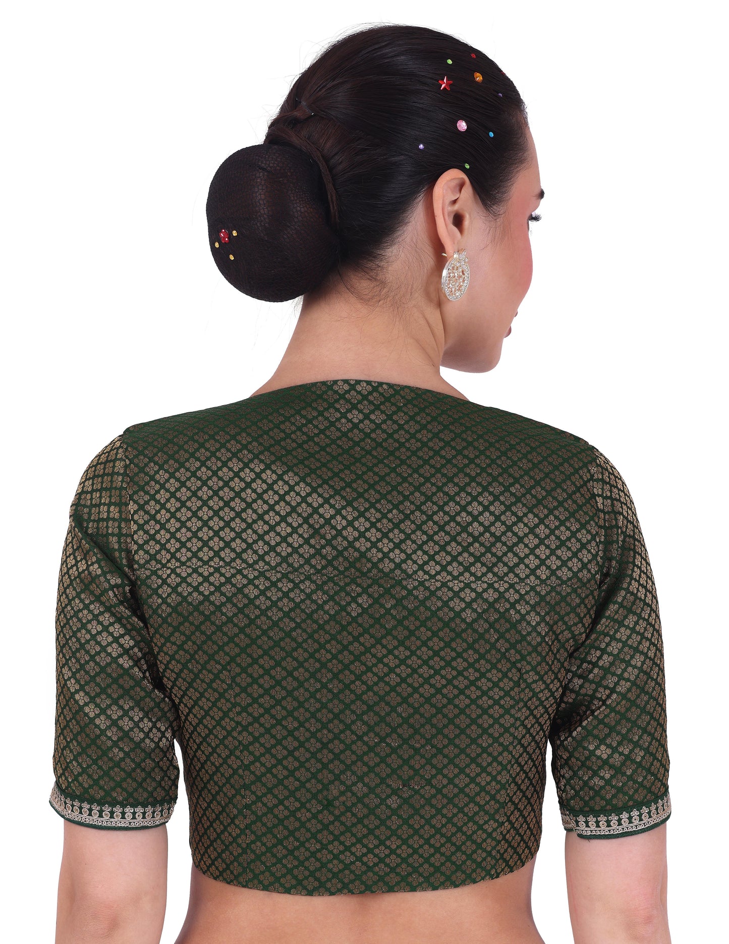 Women's Green Brocade Readymade Embroidered Saree Blouse (Design 2761)