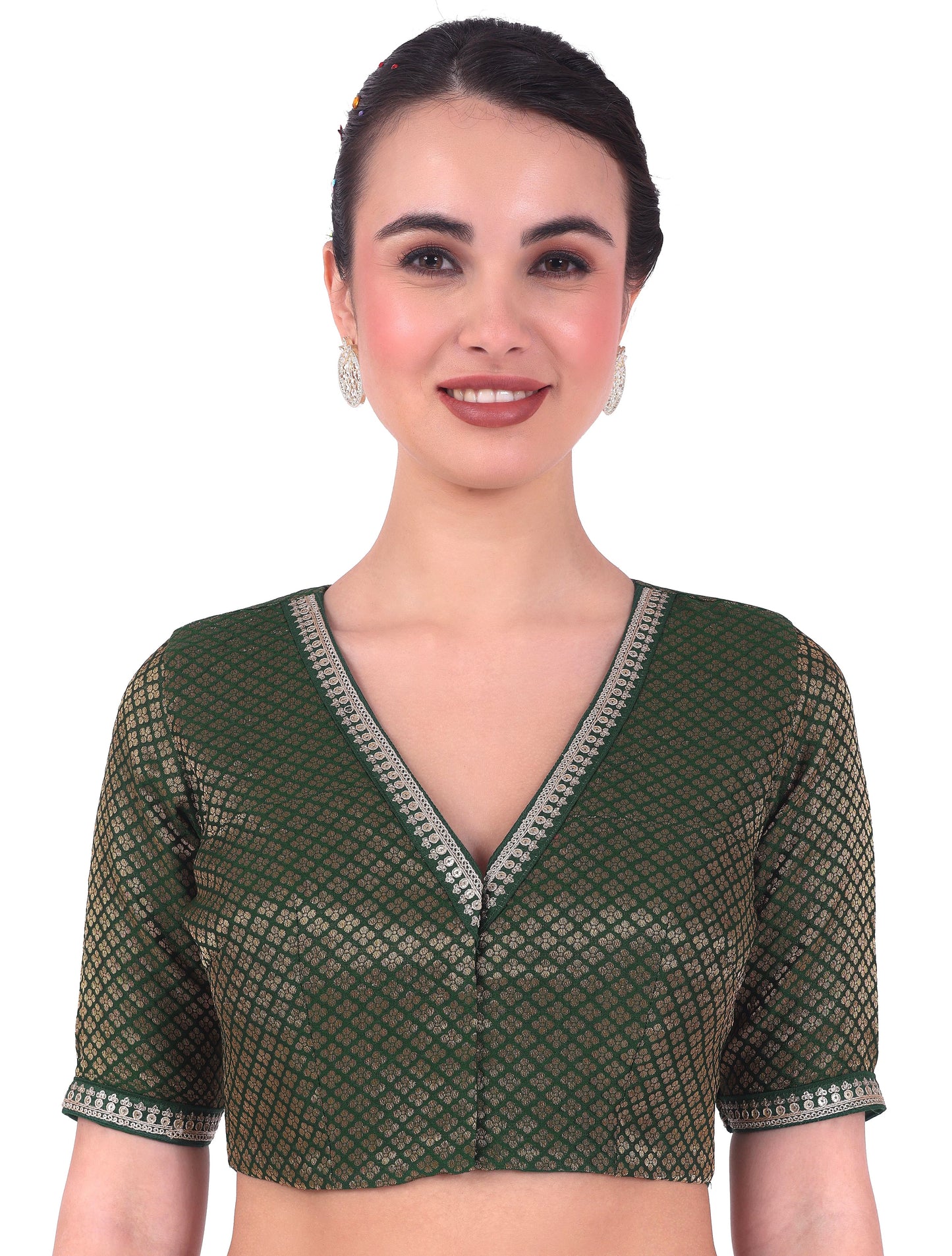 Women's Green Brocade Readymade Embroidered Saree Blouse (Design 2761)