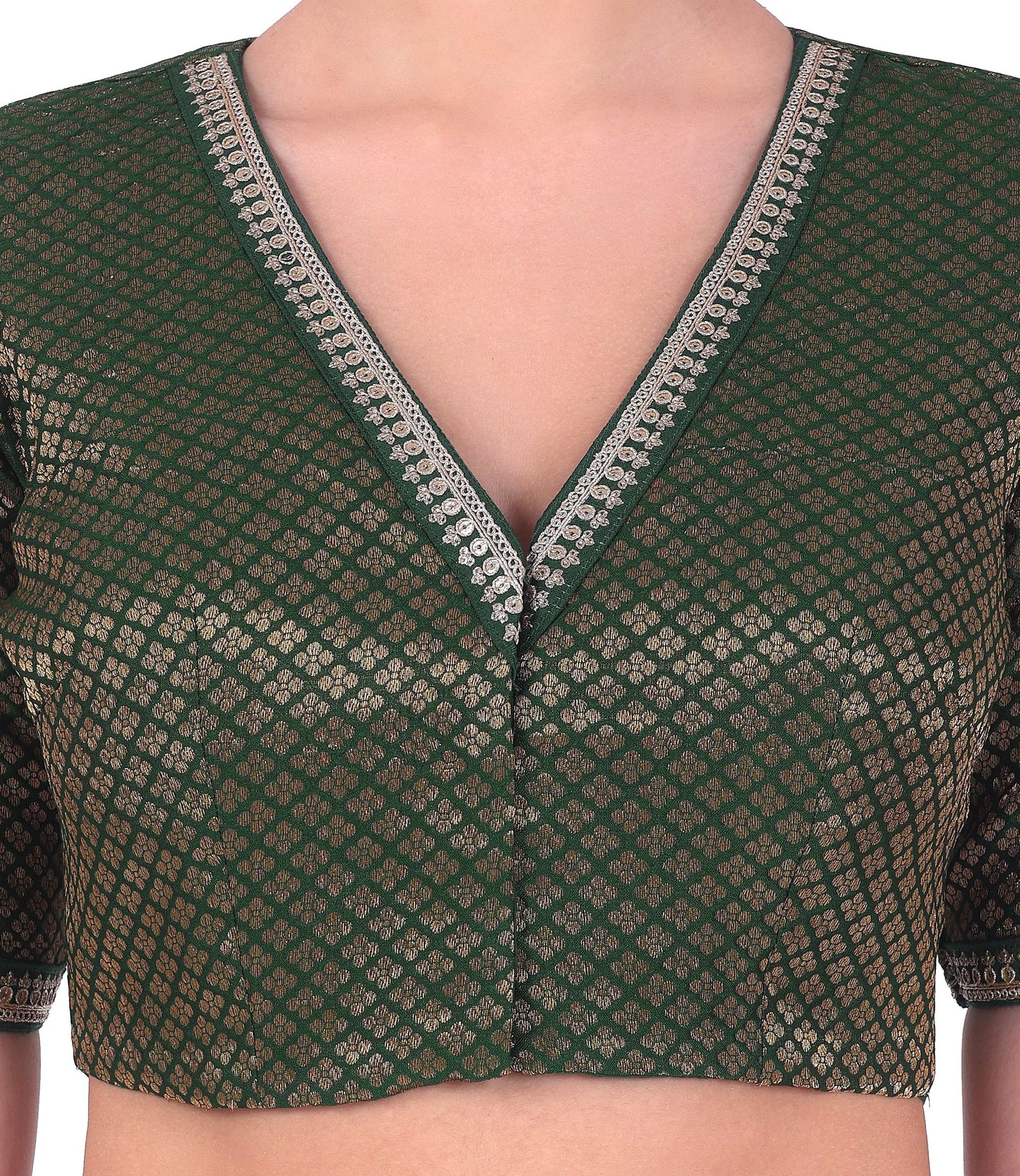 Women's Green Brocade Readymade Embroidered Saree Blouse (Design 2761)