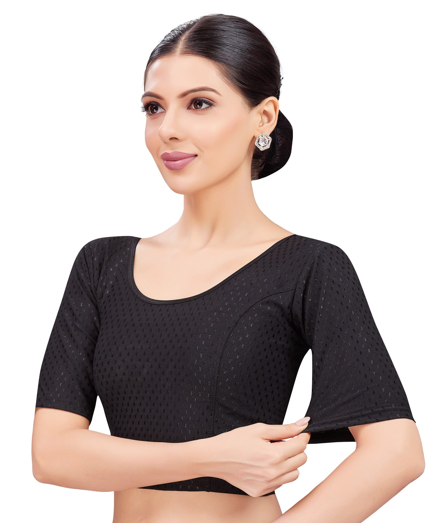 Women's Black Cotton Knitted Stretchable Saree Blouse (Design 2763)