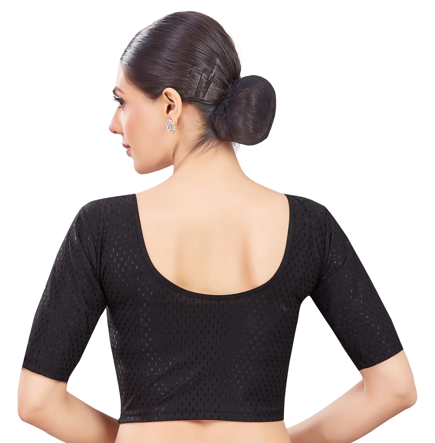 Women's Black Cotton Knitted Stretchable Saree Blouse (Design 2763)