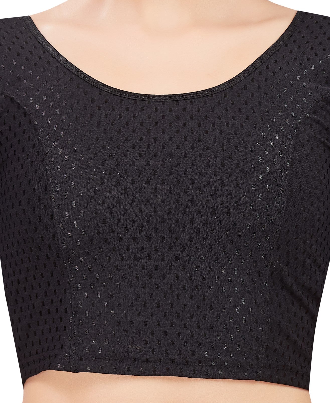 Women's Black Cotton Knitted Stretchable Saree Blouse (Design 2763)