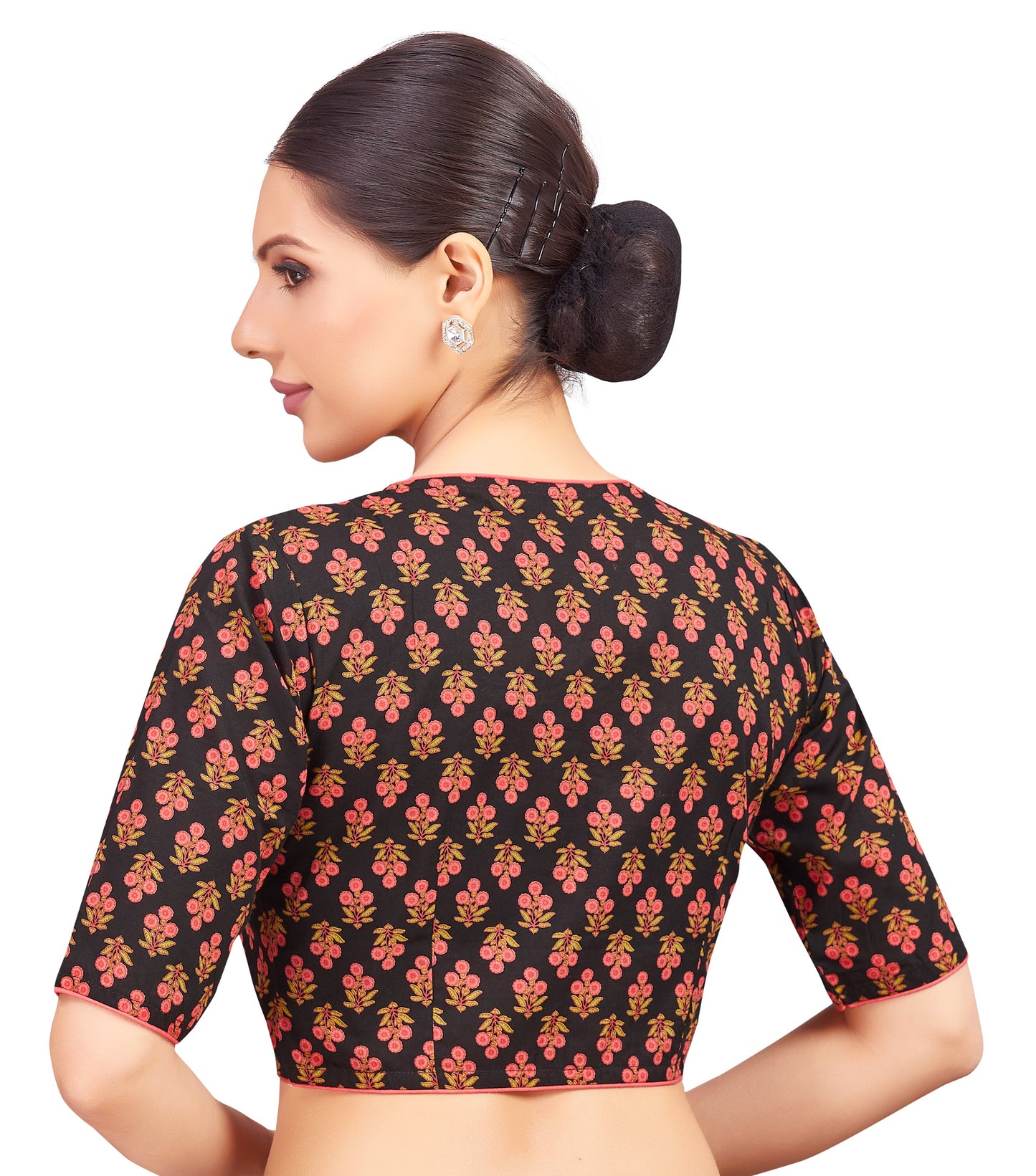 Women's Cotton Poppy Flower Motif Printed Readymade Saree Blouse (Design 2795)