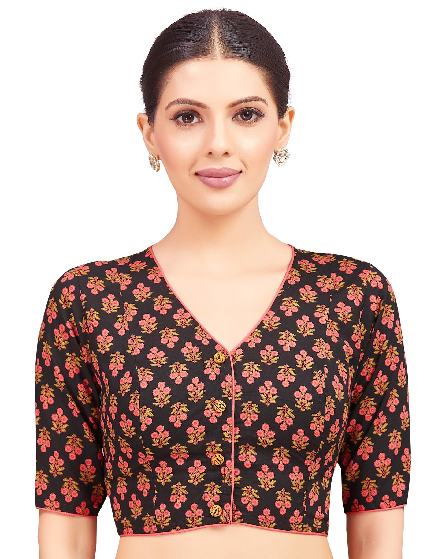 Women's Cotton Poppy Flower Motif Printed Readymade Saree Blouse (Design 2795)