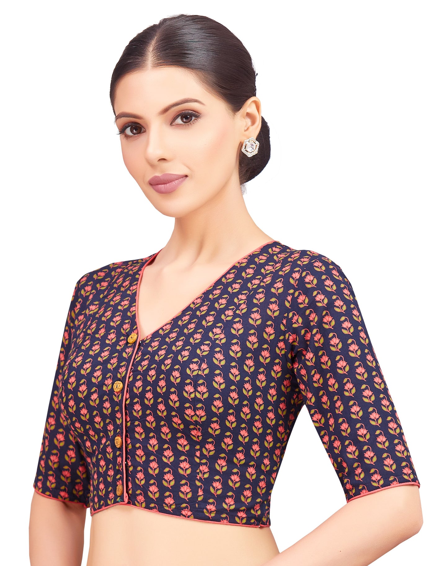 Women's Cotton Jaipur Motif Printed Readymade Saree Blouse (Design 2798)