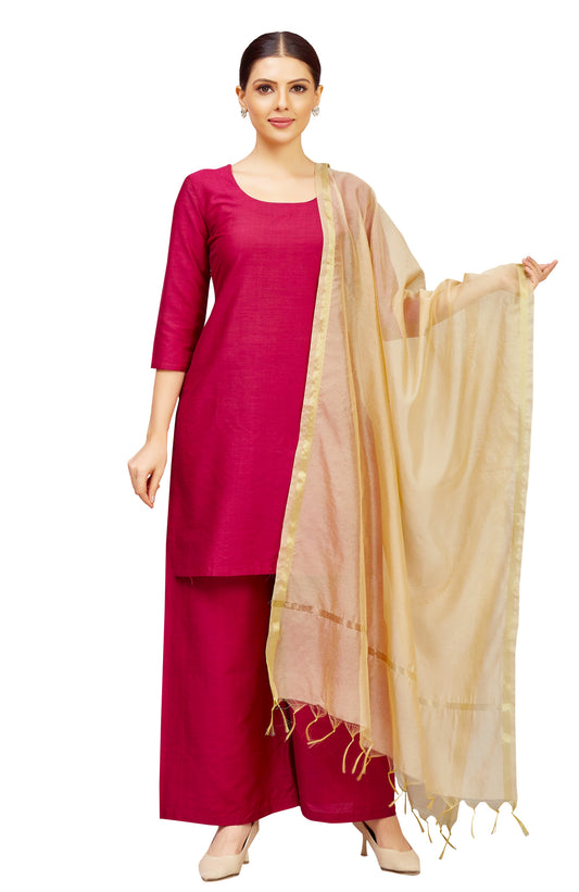 Women's Chanderi Silk Blend Handloom Dupatta (32" X 2.35 Meters) (2824 - Gold)