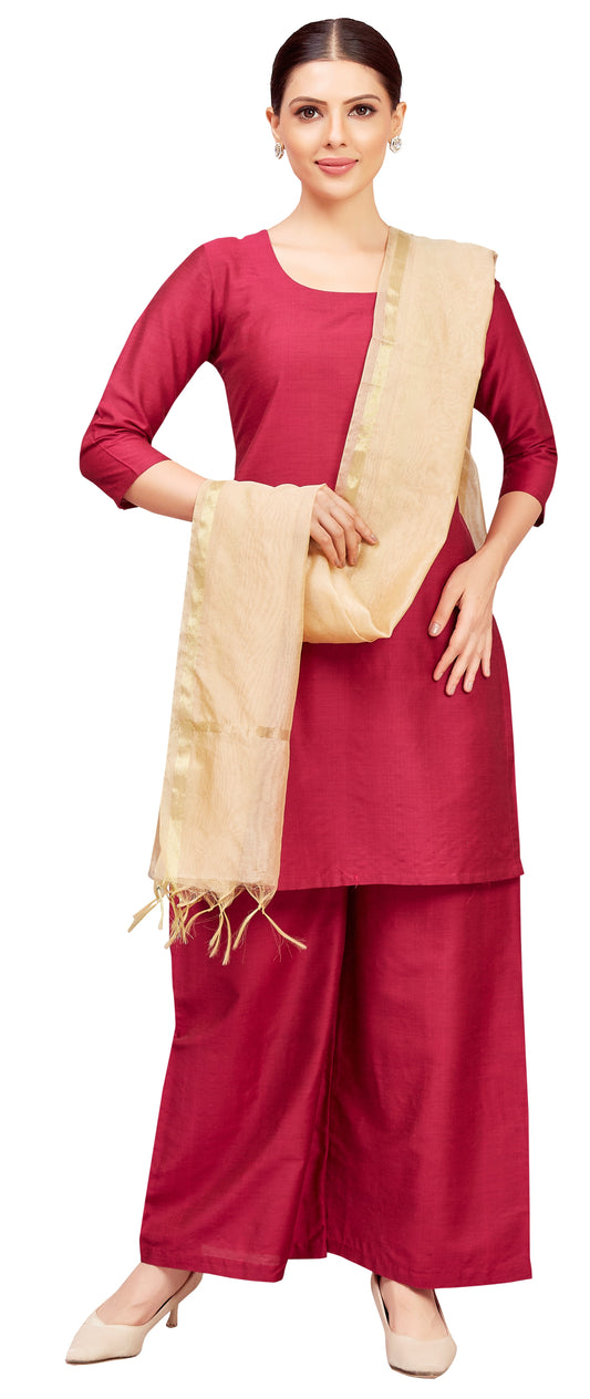 Women's Chanderi Silk Blend Handloom Dupatta (32" X 2.35 Meters) (2824 - Gold)