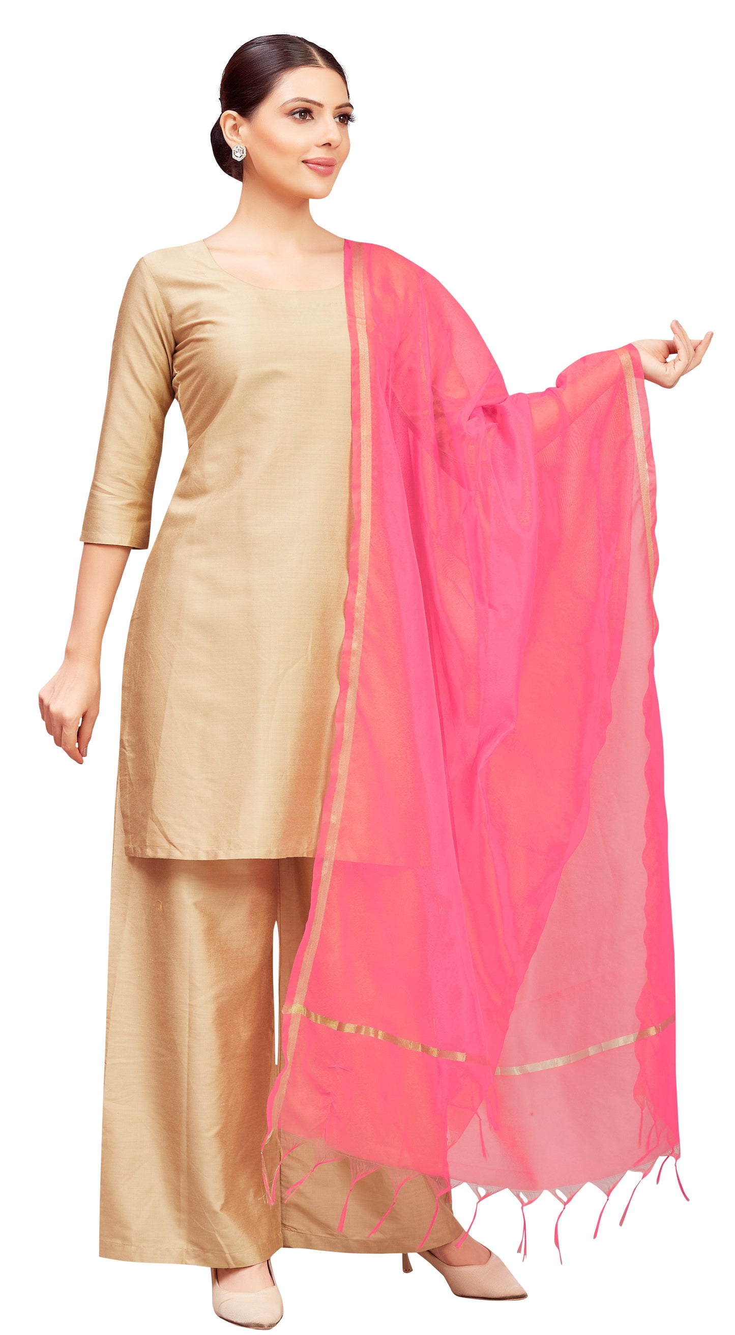 Women's Chanderi Silk Blend Handloom Dupatta (32" X 2.35 Meters) (2824 - Light Pink)