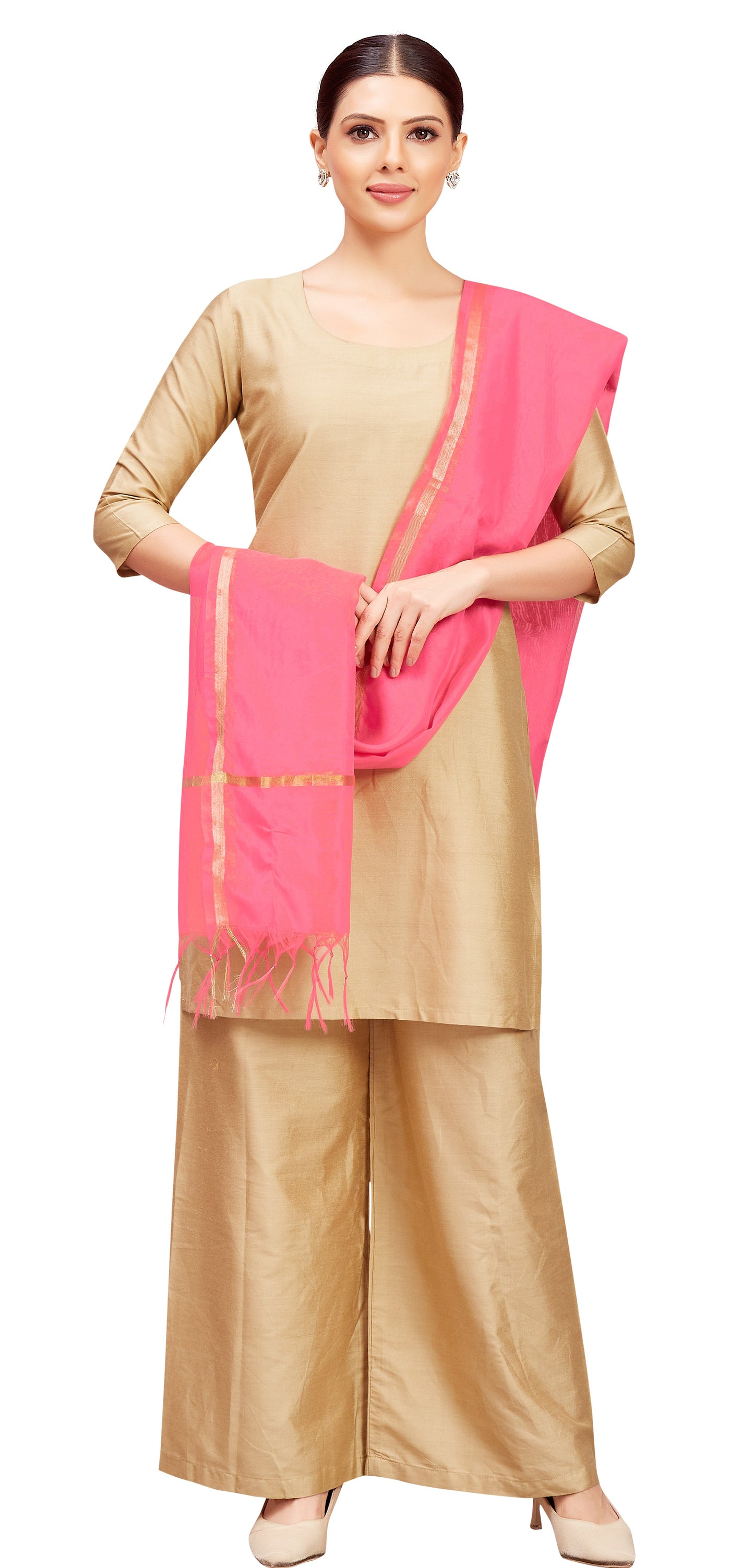 Women's Chanderi Silk Blend Handloom Dupatta (32" X 2.35 Meters) (2824 - Light Pink)
