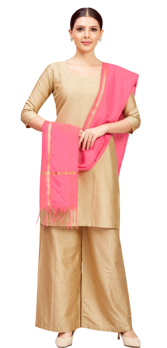 Women's Chanderi Silk Blend Handloom Dupatta (32" X 2.35 Meters) (2824 - Light Pink)