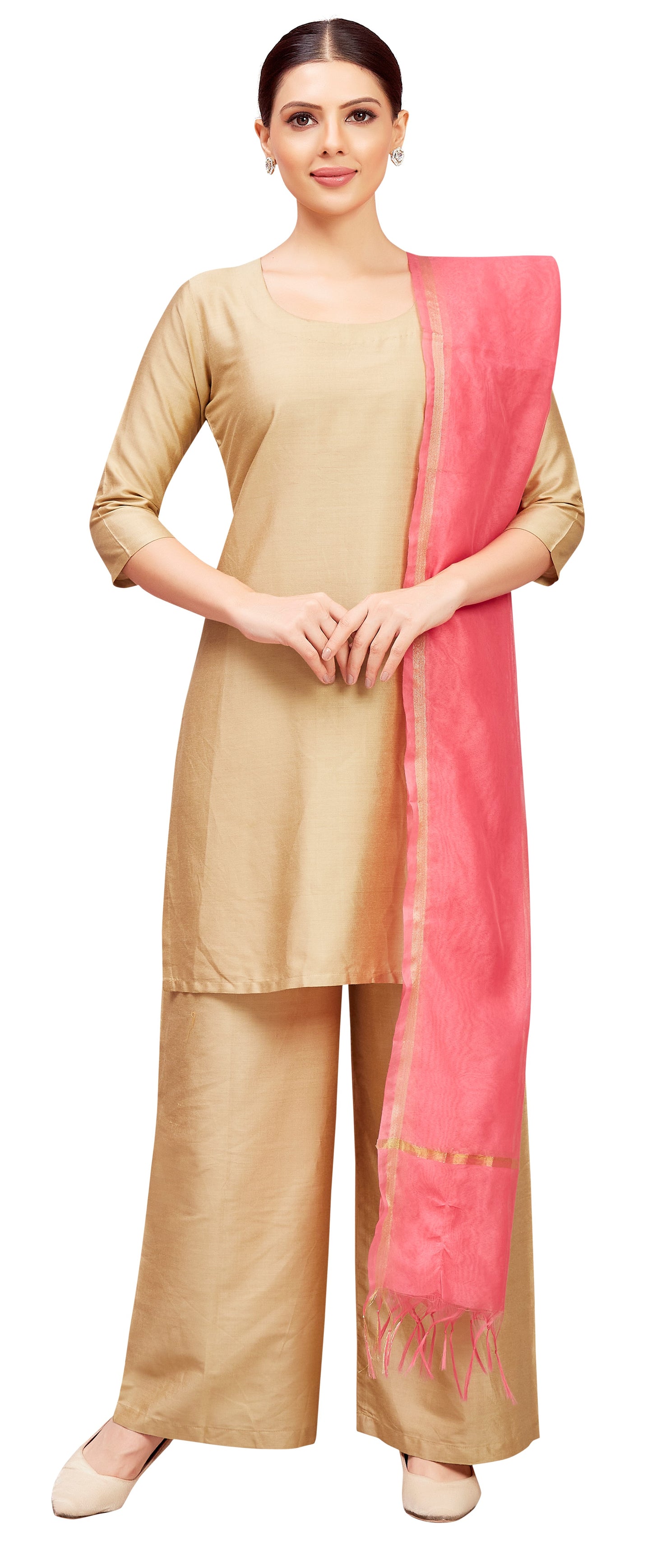 Women's Chanderi Silk Blend Handloom Dupatta (32" X 2.35 Meters) (2824 - Light Pink)