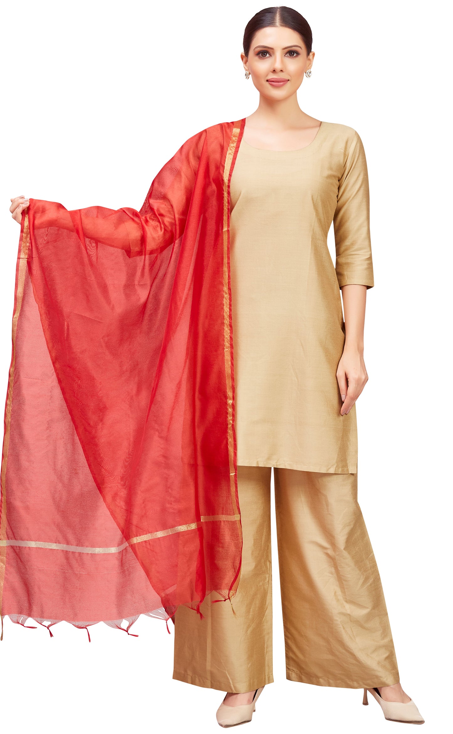 Women's Chanderi Silk Blend Handloom Dupatta (32" X 2.35 Meters) (2824 - Maroon)