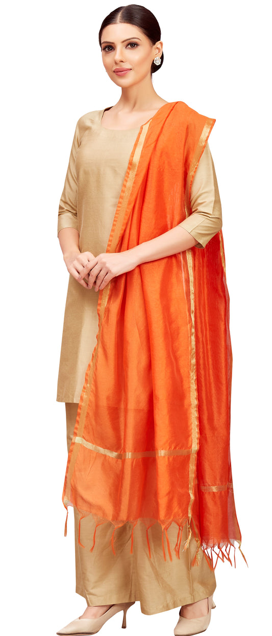 Women's Chanderi Silk Blend Handloom Dupatta (32" X 2.35 Meters) (2824 - Orange)