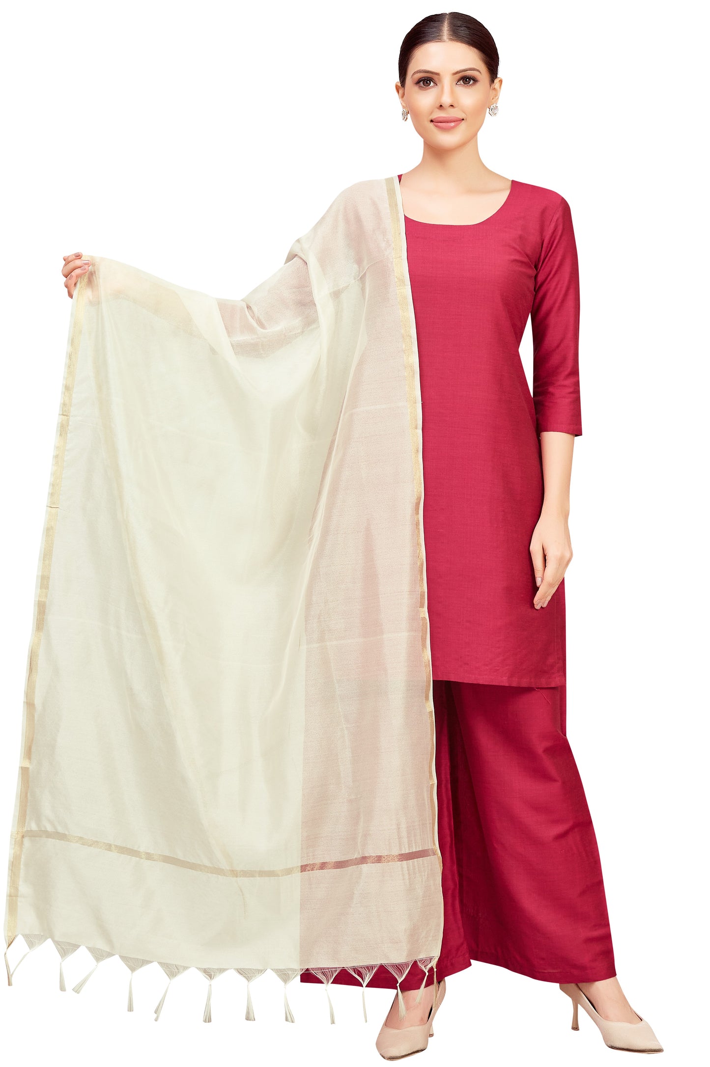 Women's Chanderi Silk Blend Handloom Dupatta (32" X 2.35 Meters) (2824 - Off White)
