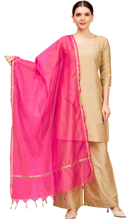 Women's Chanderi Silk Blend Handloom Dupatta (32" X 2.35 Meters) (2824 - Pink)