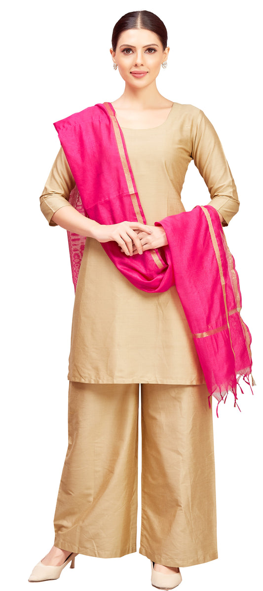 Women's Chanderi Silk Blend Handloom Dupatta (32" X 2.35 Meters) (2824 - Pink)