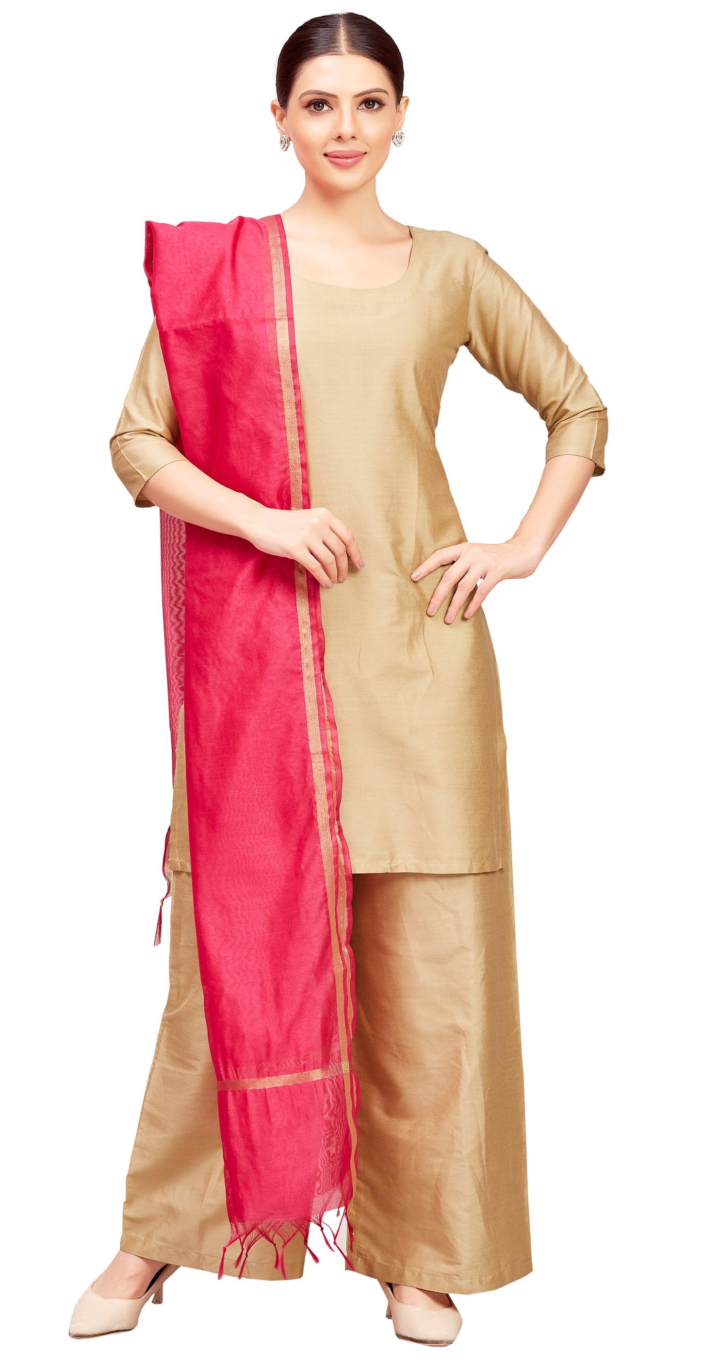 Women's Chanderi Silk Blend Handloom Dupatta (32" X 2.35 Meters) (2824 - Pink)