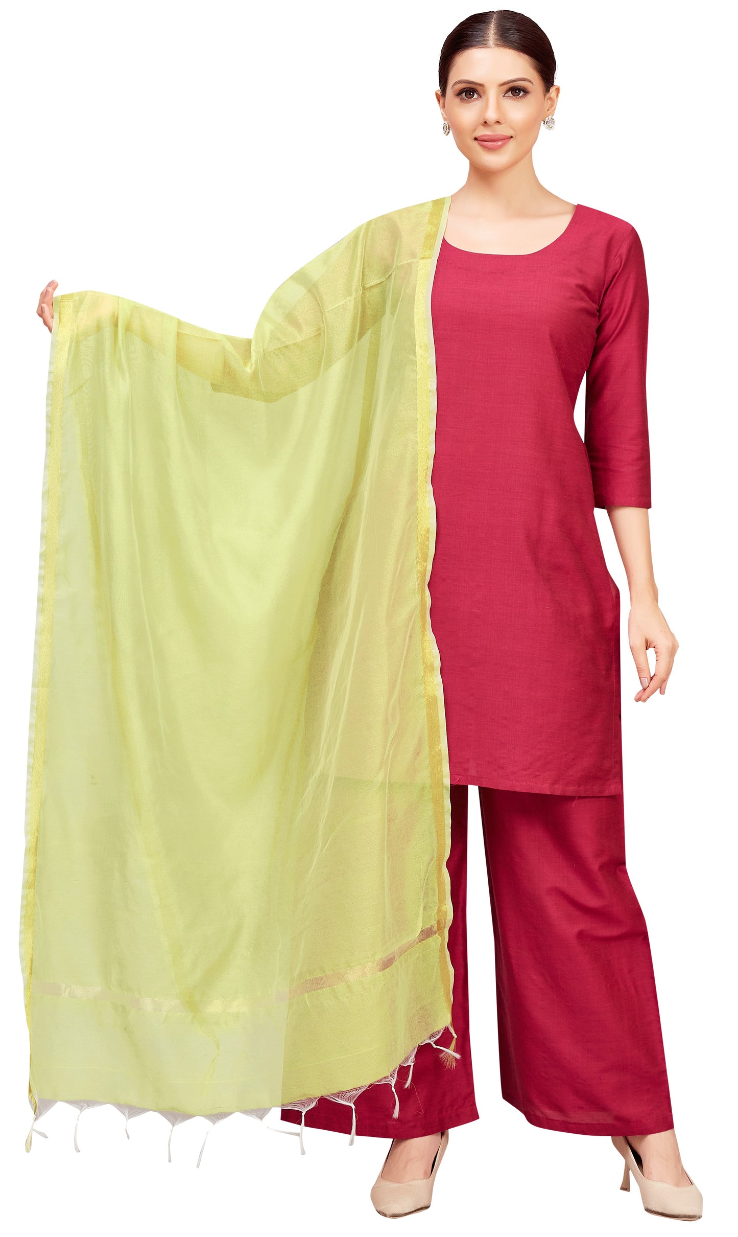 Women's Chanderi Silk Blend Handloom Dupatta (32" X 2.35 Meters) (2824 - Pista)