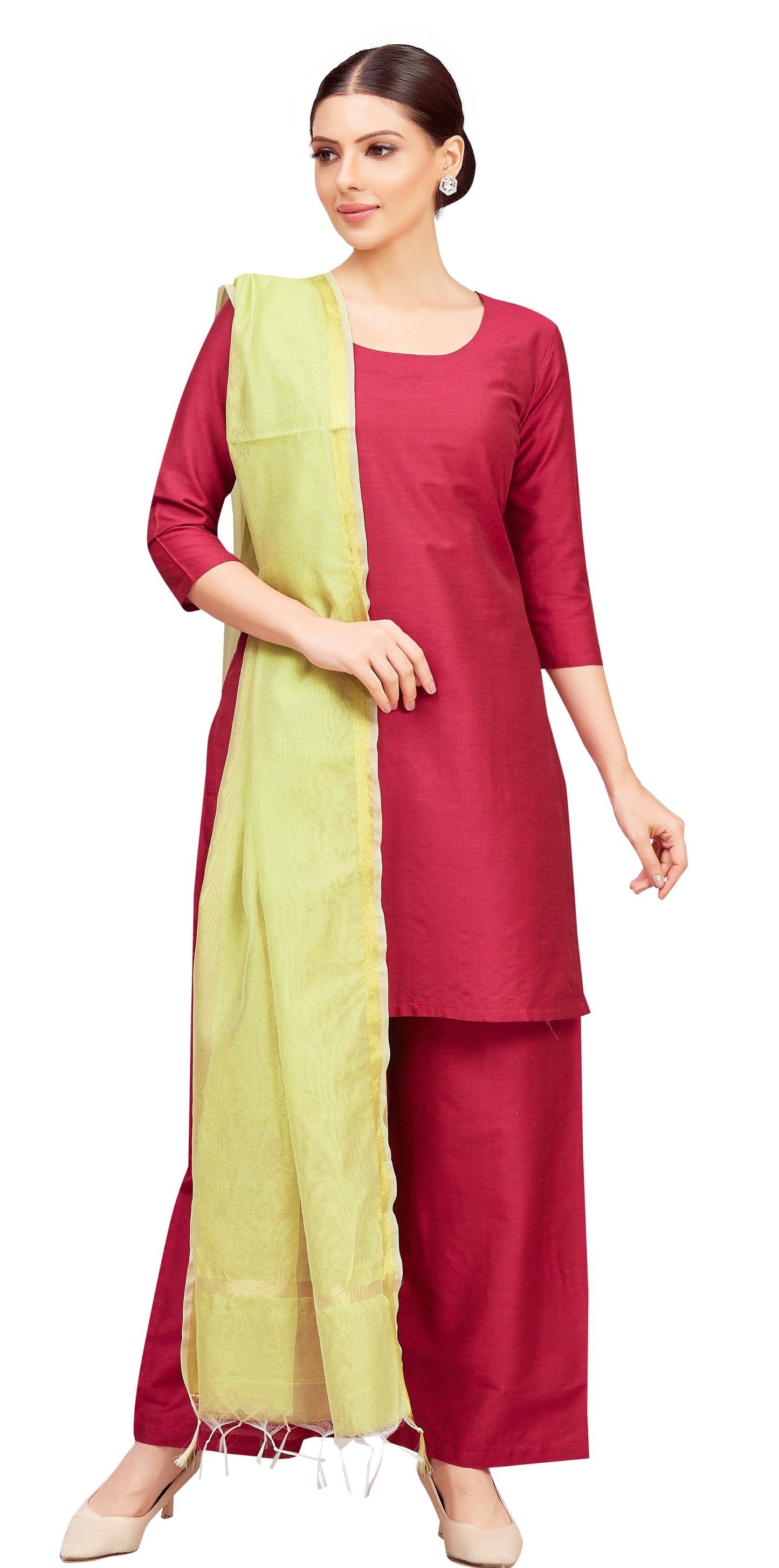 Women's Chanderi Silk Blend Handloom Dupatta (32" X 2.35 Meters) (2824 - Pista)