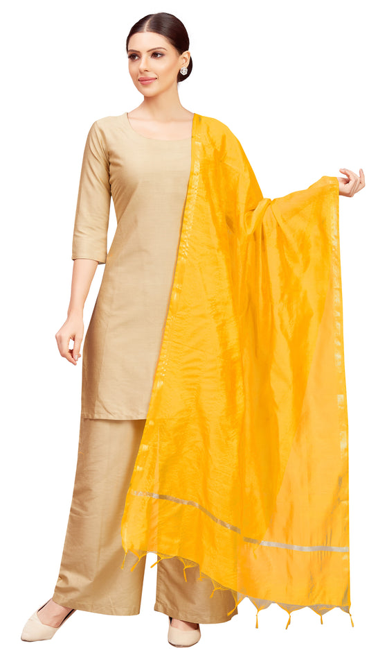 Women's Chanderi Silk Blend Handloom Dupatta (32" X 2.35 Meters) (2824 - Yellow)